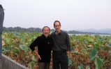 randy-and-kitaro-in-china-lotus-leaves-in-background